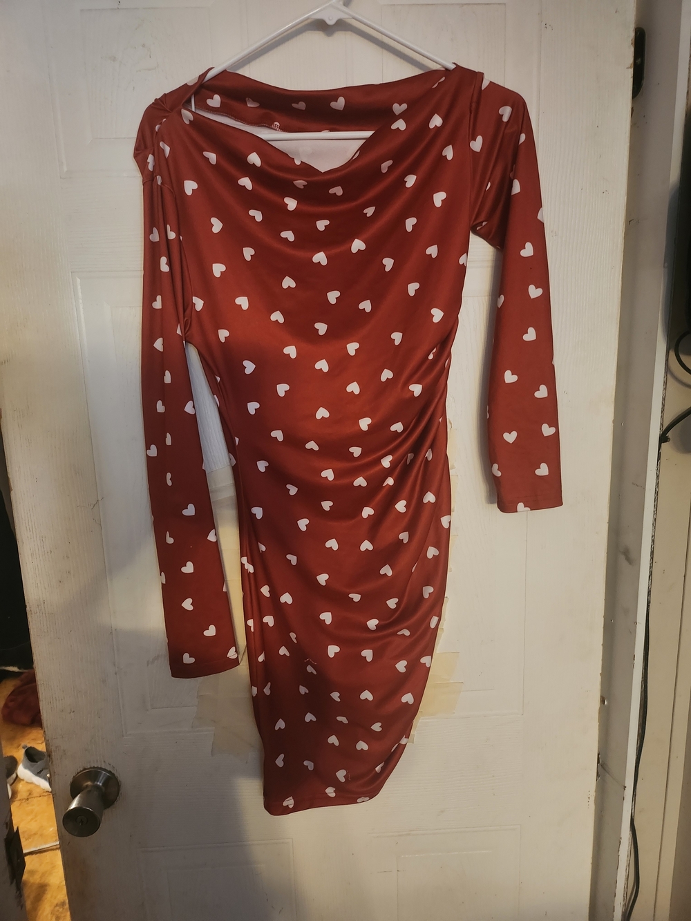 SHEIN Rust Red Long Sleeve Heart-Print Midi Dress
